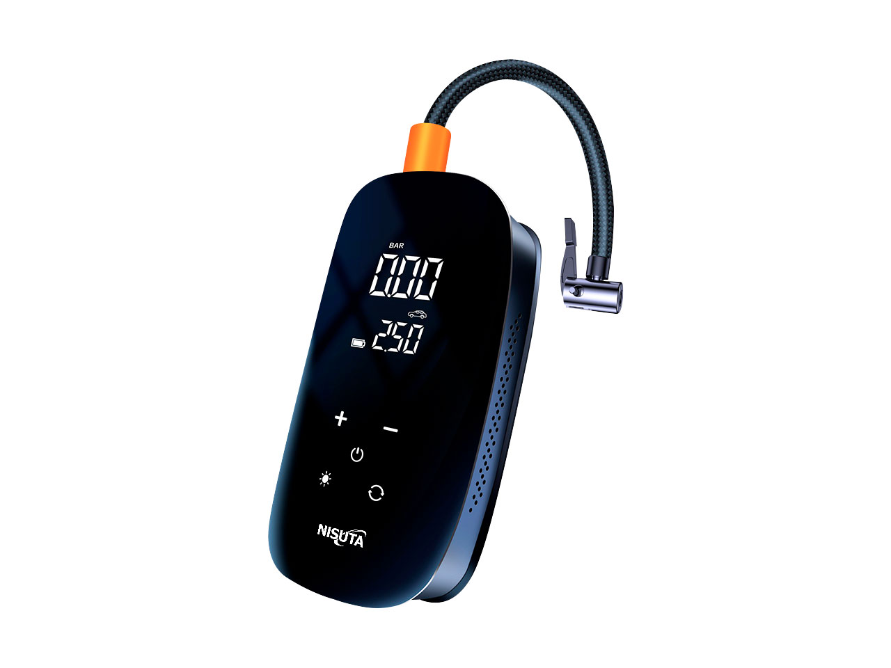 compresor de aire portatil y cableado 19l/min con bateria de 4500mah. linterna y pantalla digital nsac9p