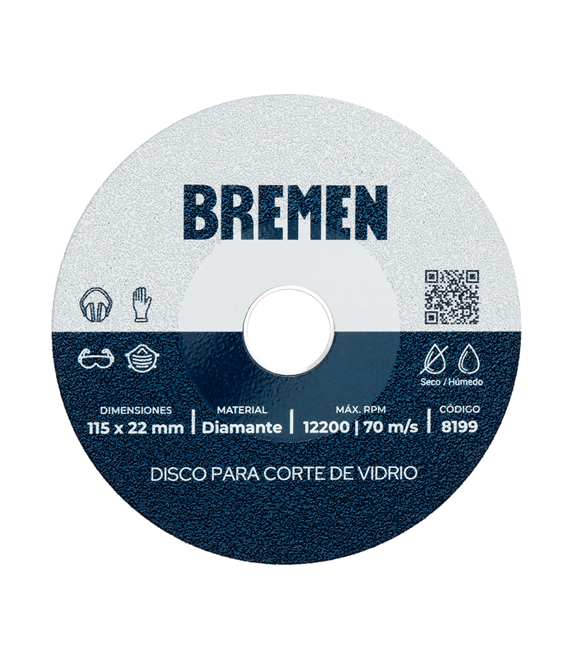 DISCO CORTE DE VIDRIO 115MM BREMEN BR8199 disco corte de vidrio 115mm bremen br8199