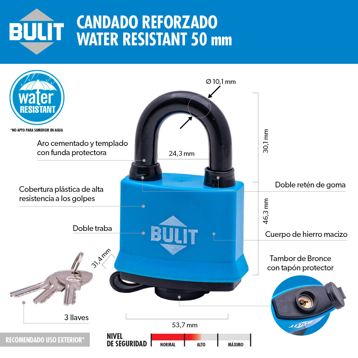 cdb wr 50 candado reforzado water 50mm