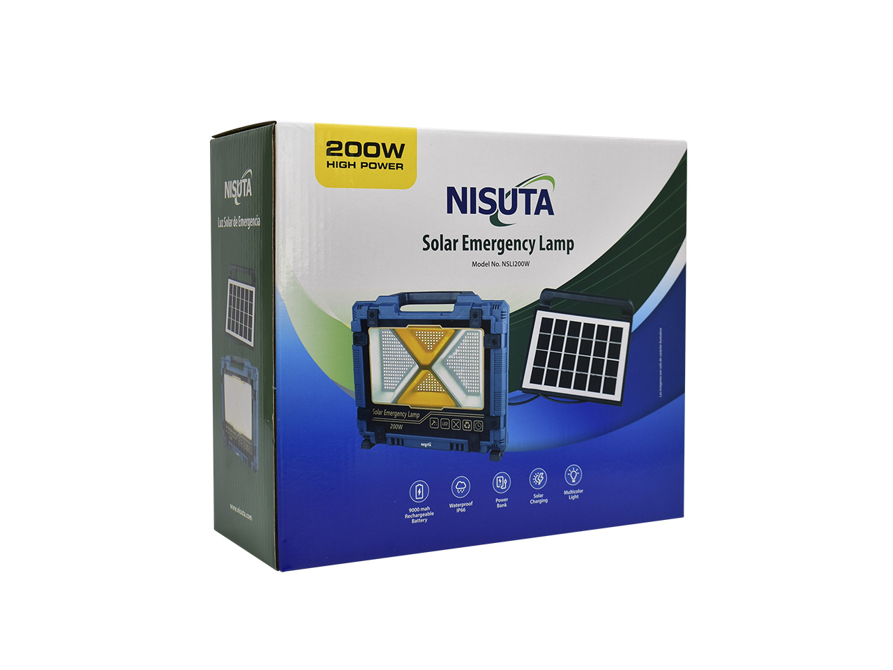 luz de trabajo de 200w con dimmer y carga solar nsli200w