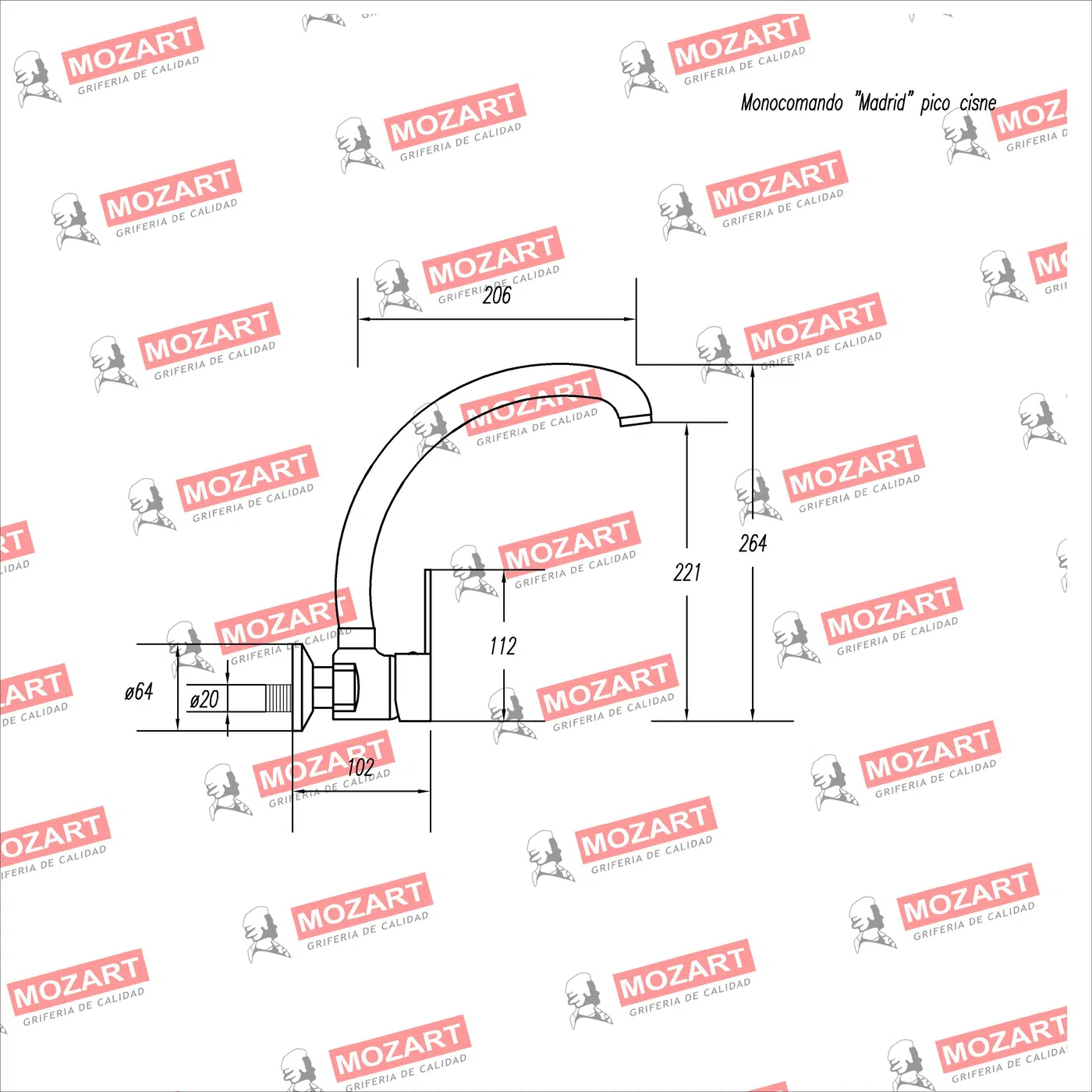 monocom. cocina pared 667 grs.pico j 39 cm. cisne grueso 2.3