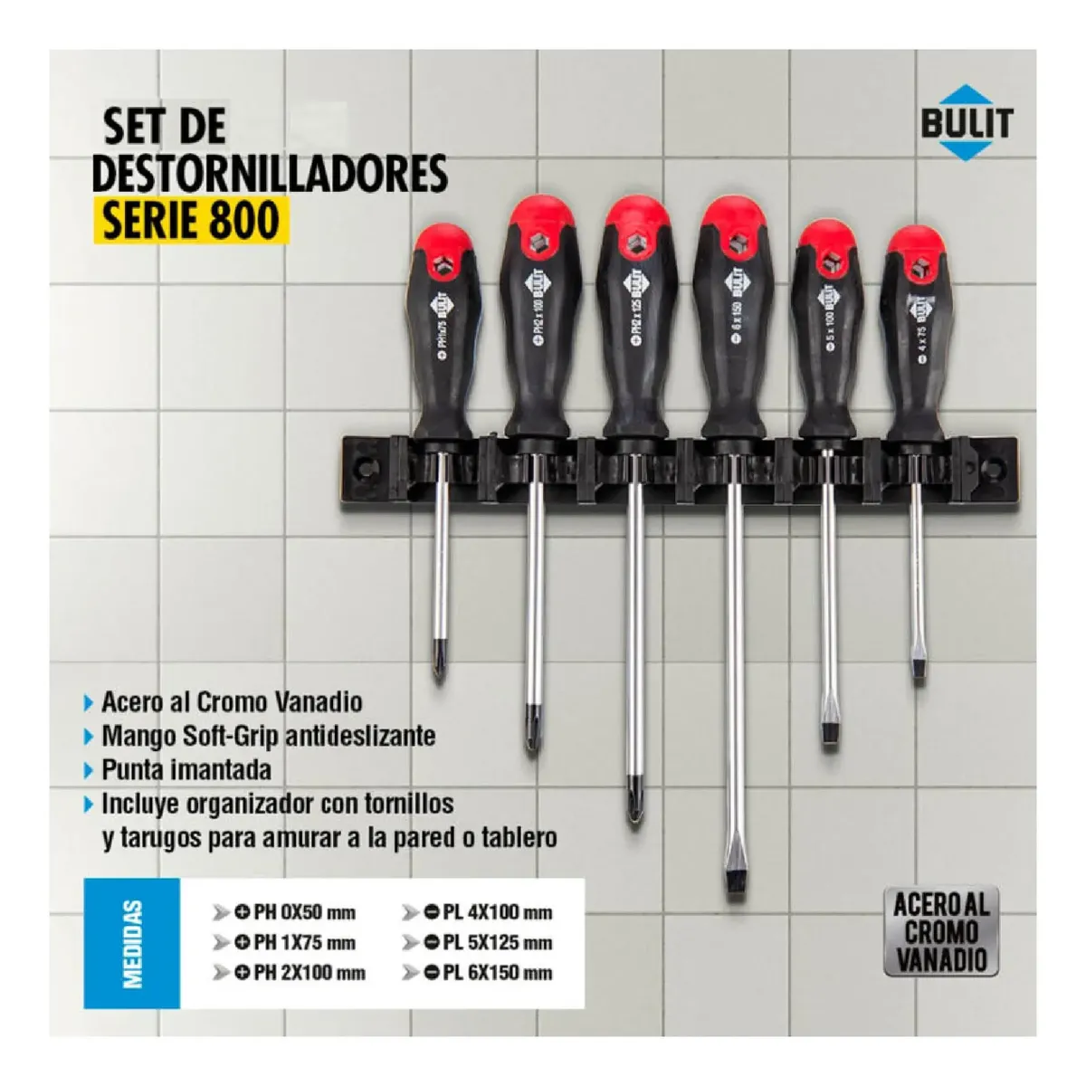 des 8 st 6 set 6 destornilladores serie800 cromo