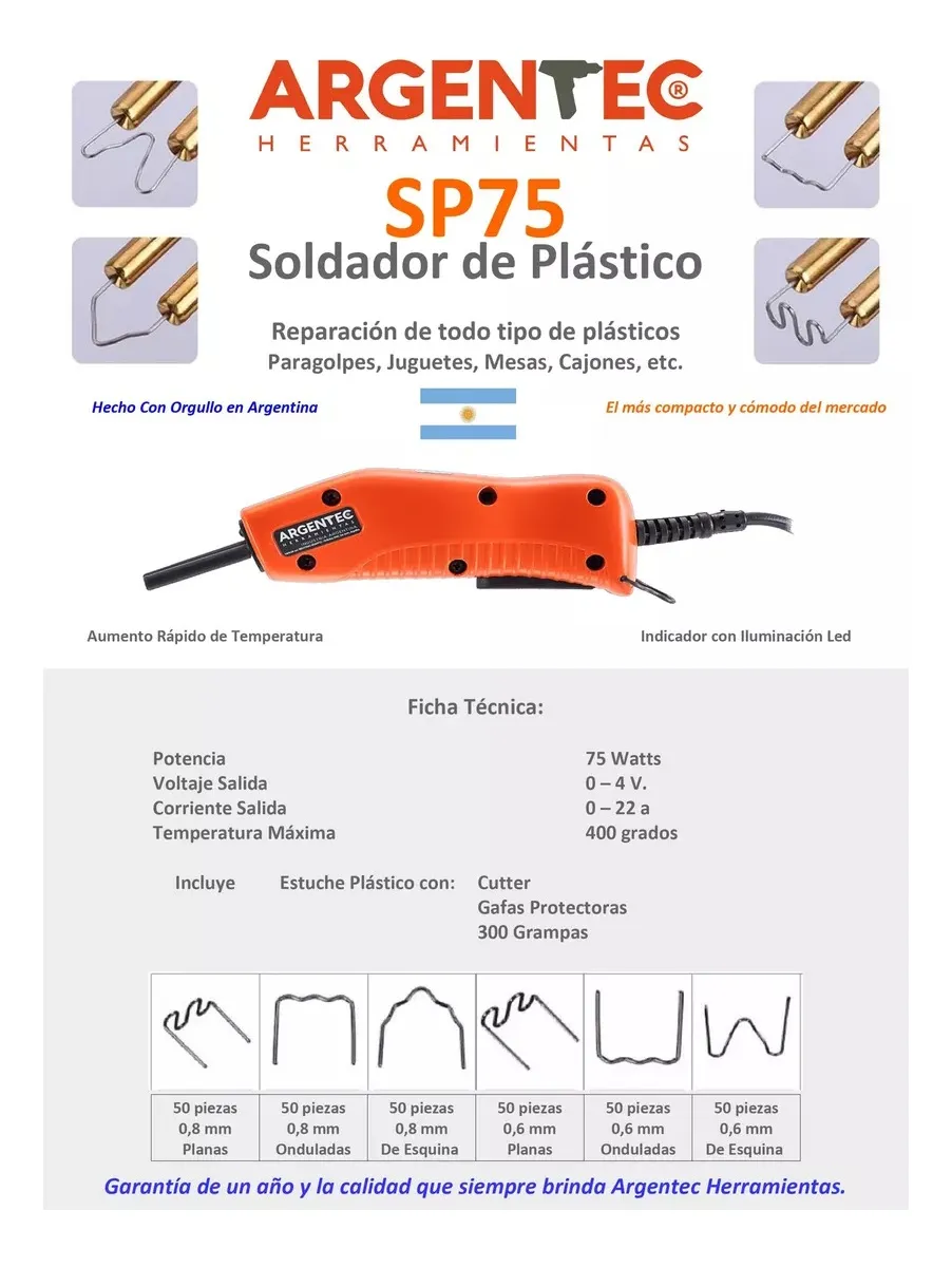 soldador de plástico kit reparación paragolpes argentec sp75