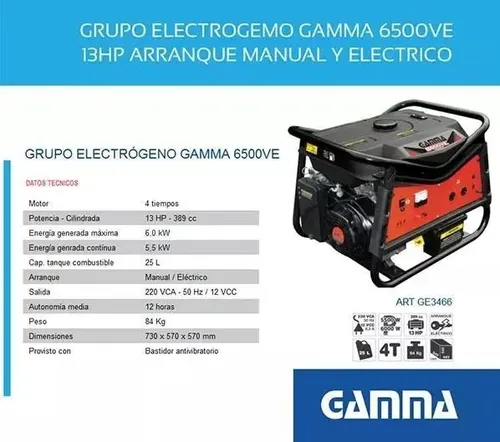 gamma gamma 6500ve 6000 w mÁx. | 13 hp [ge3466]