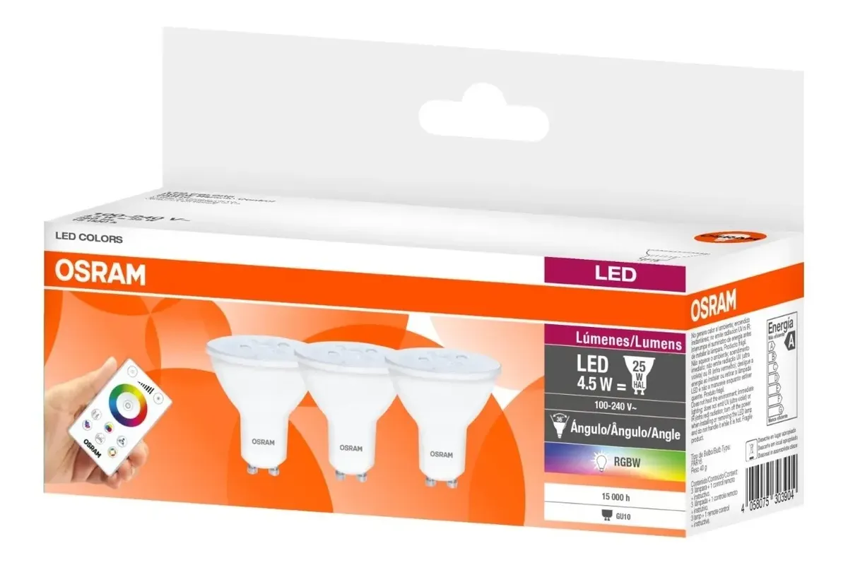 lampara leds rgb osram pack 3 c/control remoto