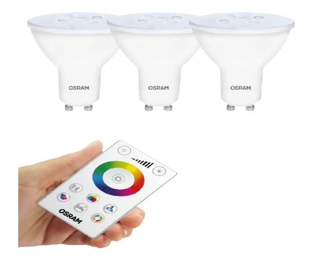 lampara leds rgb osram pack 3 c/control remoto